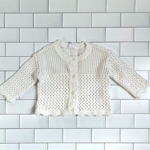 6-12M🤍 GAP Baby White Crochet Cardigan Sweater